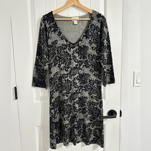 Soft Surroundings Dark Floral Knitted 3/4 Length Sleeves Dress - Picture 1 of 6